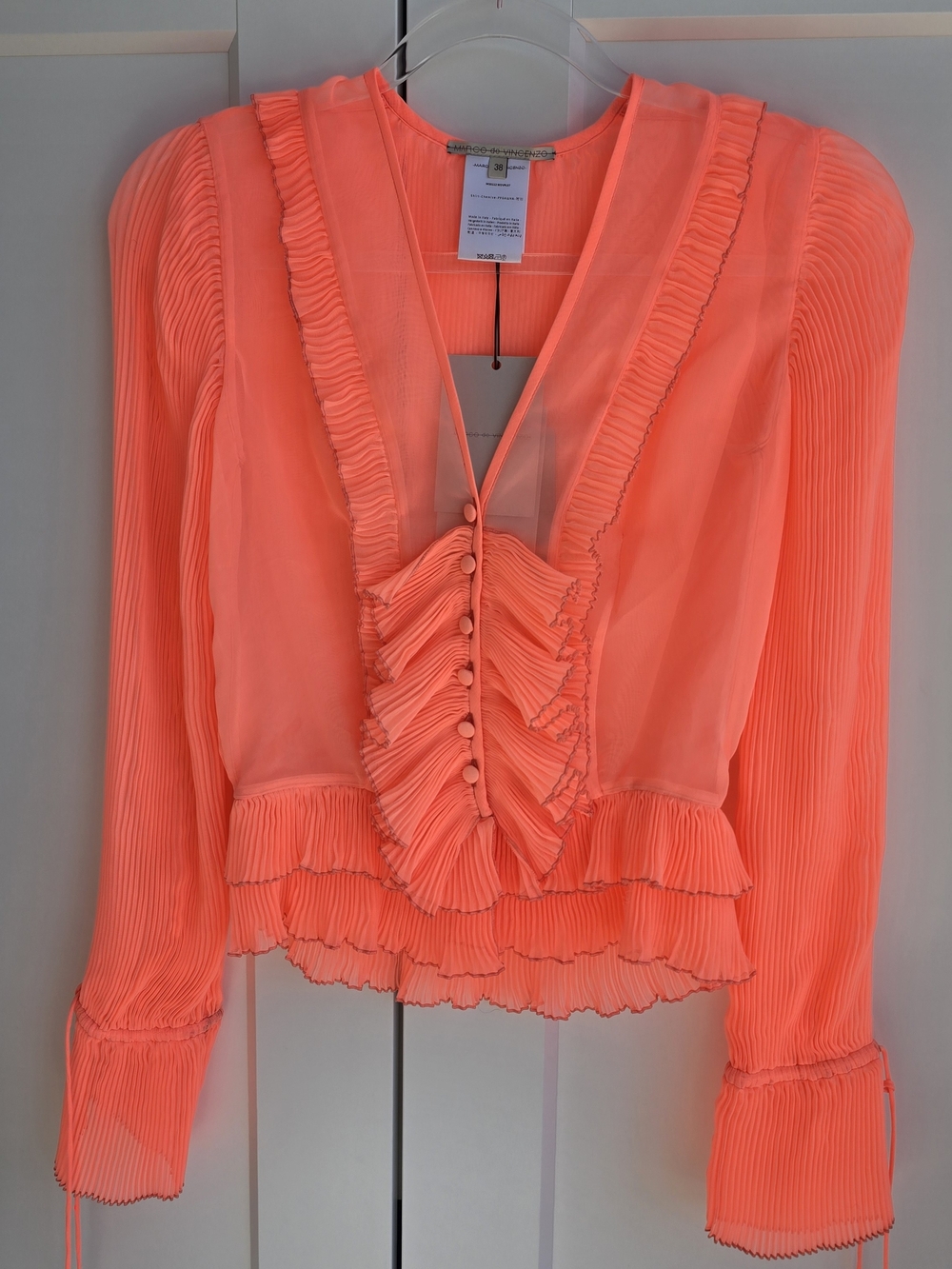 Marco De Vincenzo - NEON orange Pleated Shirt - Size 38 (XS) NWT